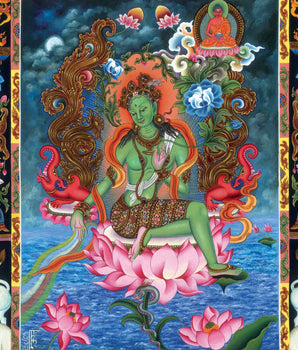 Tibetan Thangka Green Tara Prints | Canvas Digital Prints