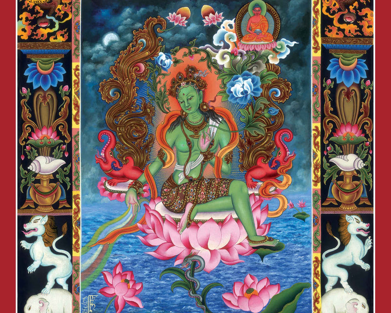 Tibetan Thangka Green Tara Prints | Canvas Digital Prints