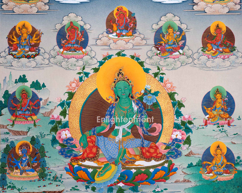 Traditional Tara 21 Thangka | Religious Wall Hanging | Hand-Painted Artwork of Compassion