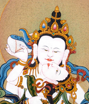 Vajrasattva Yab Yum Thangka | 24K Gold Tibetan Art