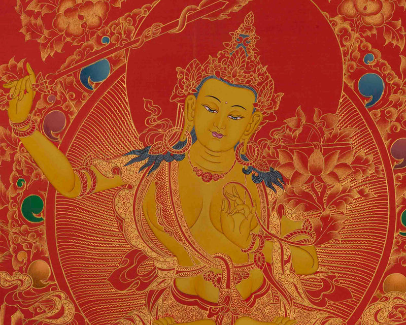 Manjushree Thangka | 24K Gold Style  Painting | Religious Wall Decors