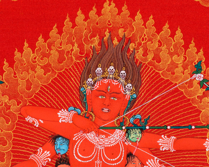 The Goddess Kurukulla Thangka | Red and Gold Dakini Art