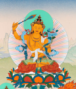 Manjushri With Bodhisattvas | Chenrezig | Vajrapani | Buddhist Deity Thangka