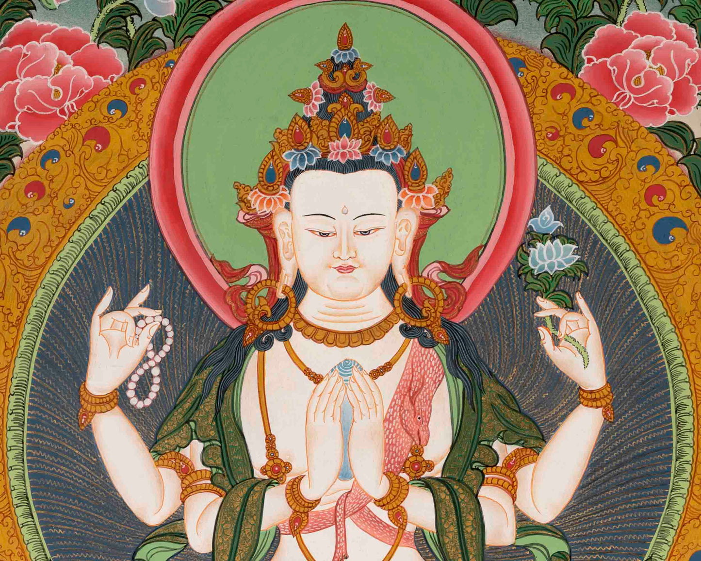 Avalokiteshvara Chengrezig | Bodhisattva Of Compassion | Traditional Tibetan Paint