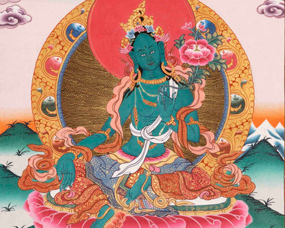 Green Tara Thangka | Religious Buddhist Art | Wall Decors