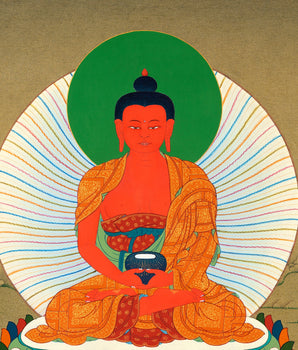 Amitabha Buddha, Chenrezig and Vajrapani | Hand Painted | Tibetan Thangka Art
