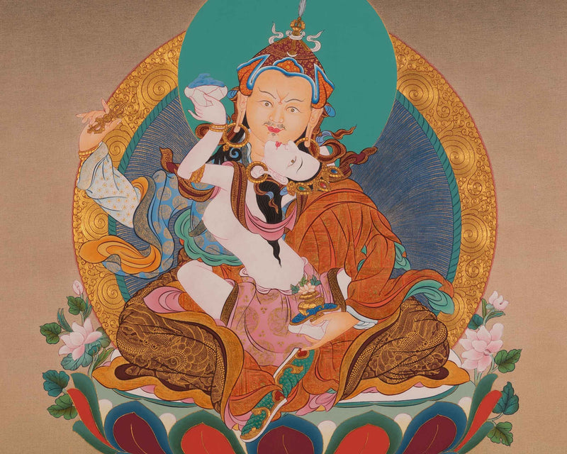 Guru Rinpoche Consort Thangka | Lotus Born Master With His Consort Thangka