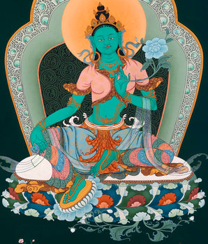Green Tara Thangka Print | Digital Canvas Print | Buddhist Painting Print