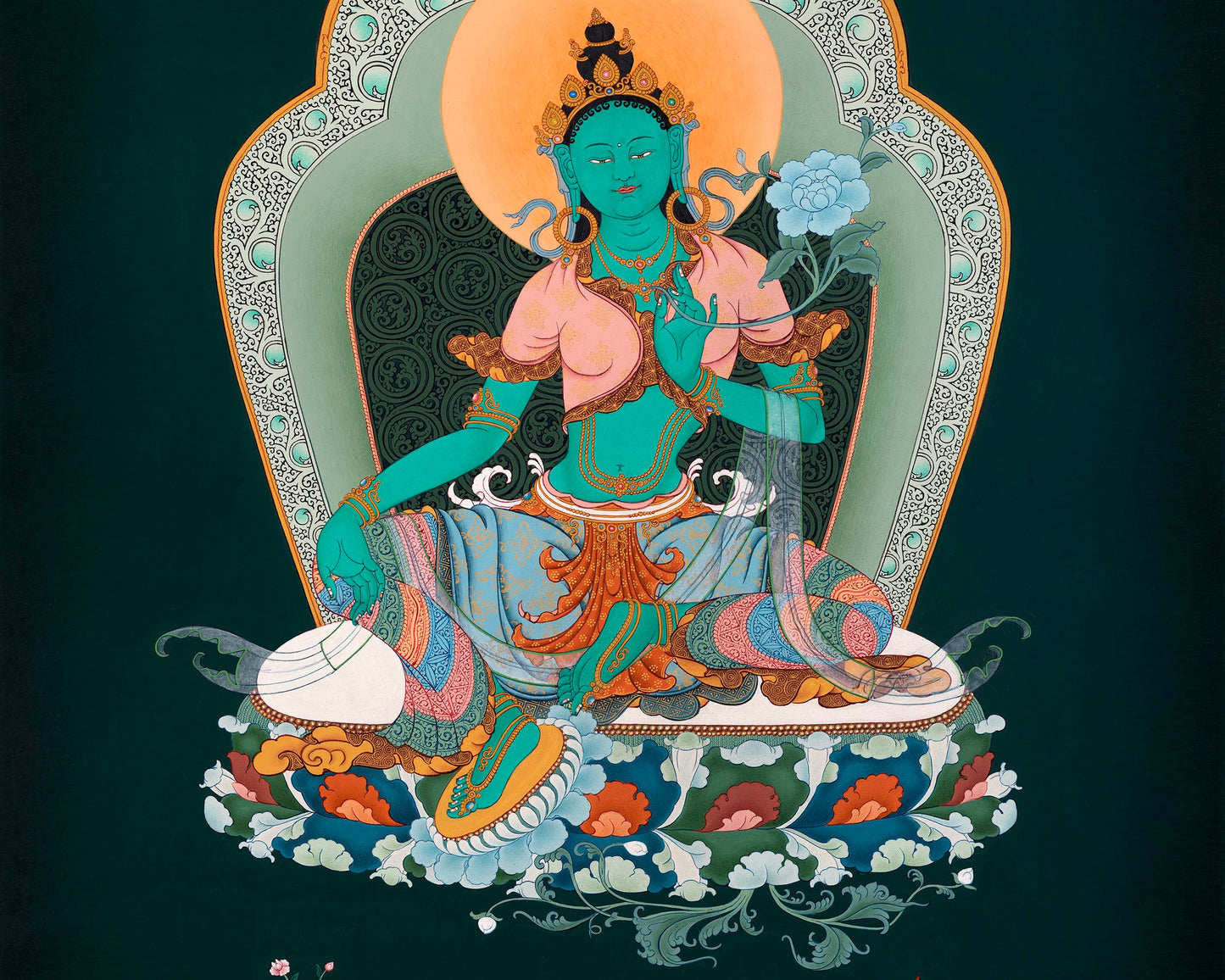 Green Tara Thangka Print | Digital Canvas Print | Buddhist Painting Print