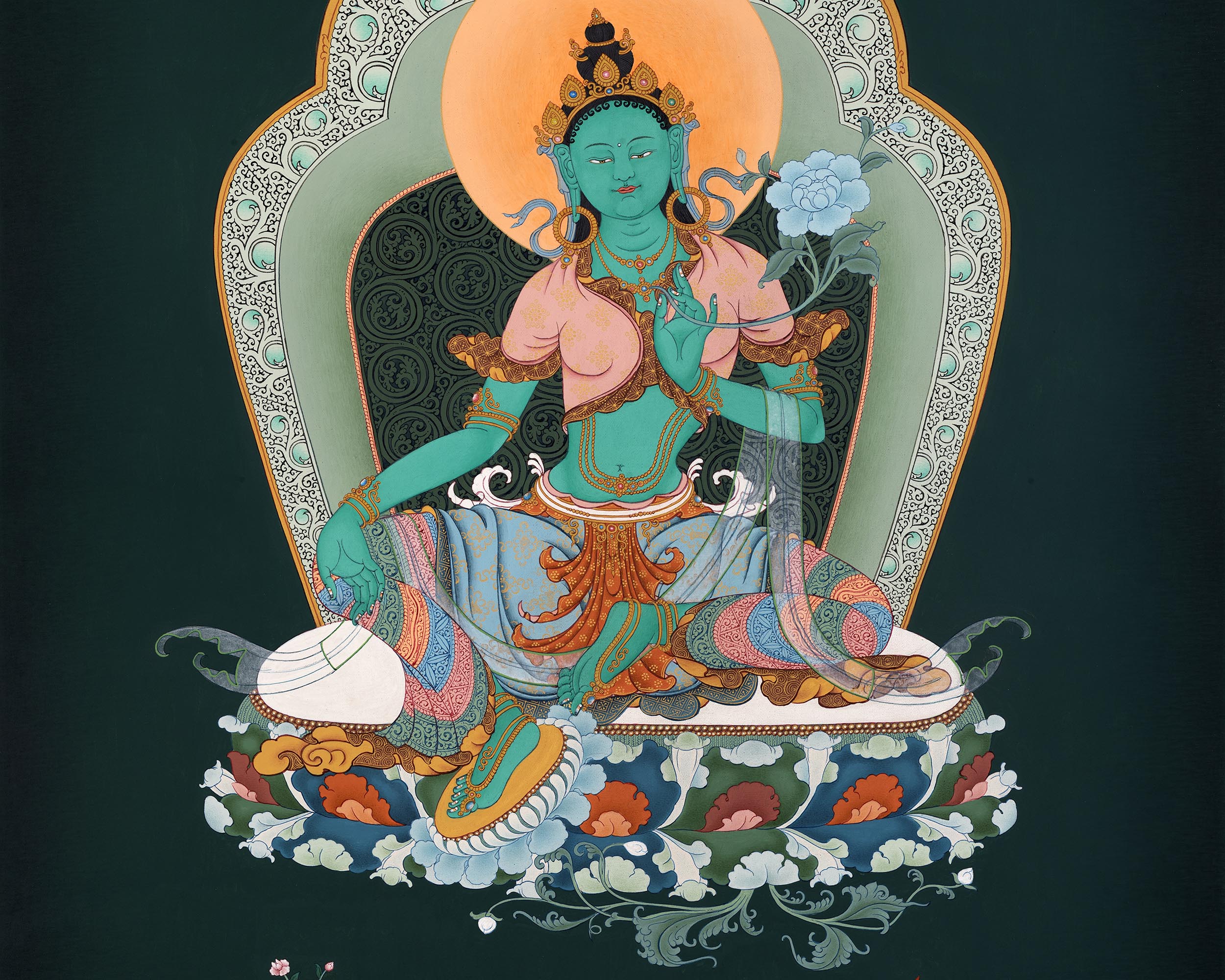 Green Tara Thangka Print | Digital Canvas Print | Buddhist Painting Print