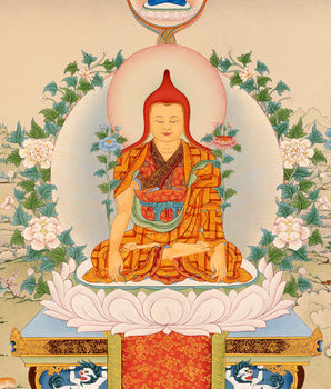 Guru Longchenpa Mantra Thangka With Jigme Lingpa and Vimalamitra | Hand-painted Buddhist Guru Art