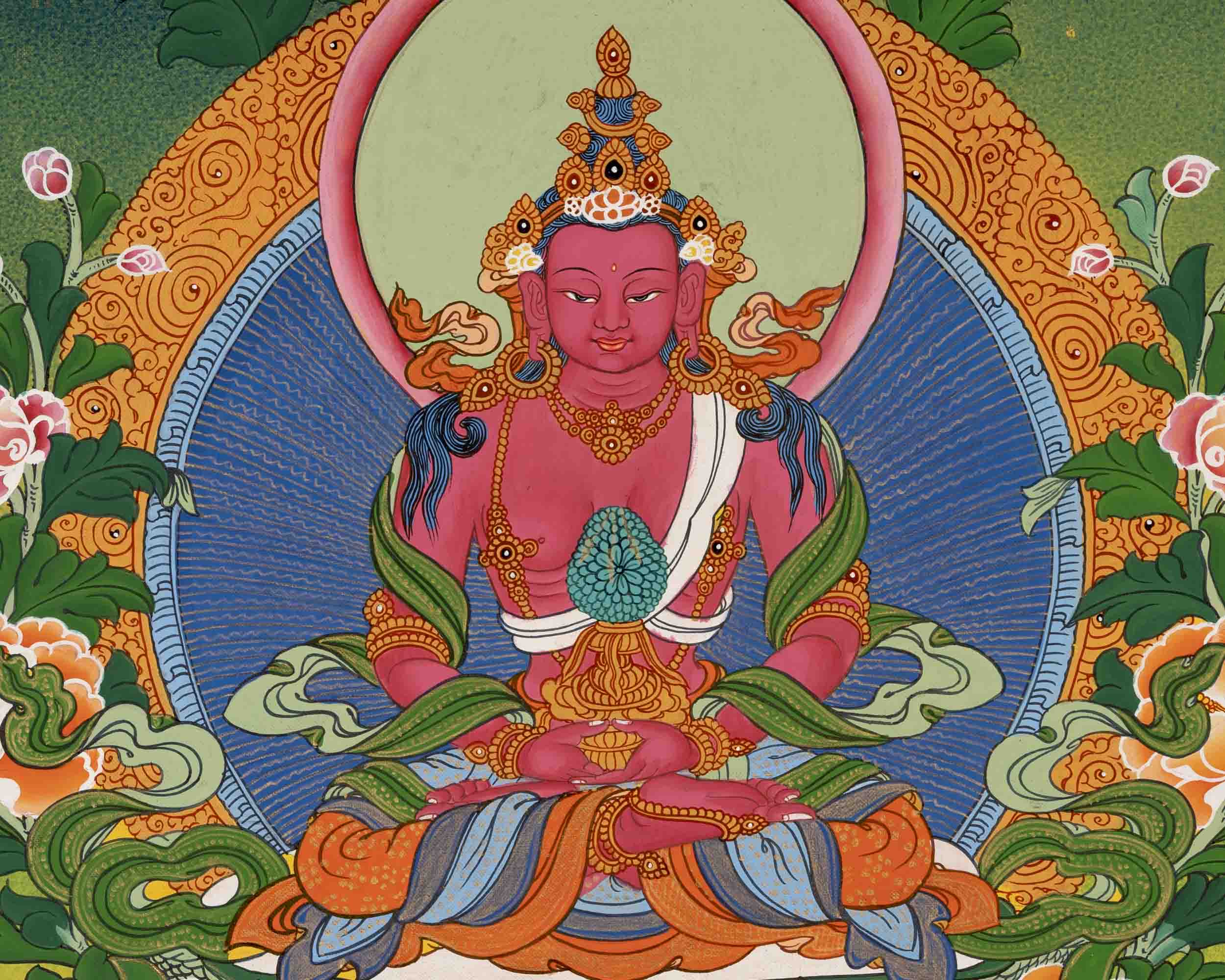 Amitayus Buddha Thangka | Traditional Buddhist Painting | Wall Decors