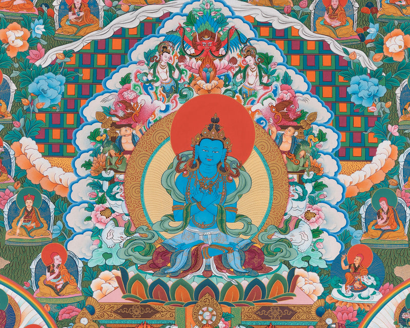 Sakya Refuge Tree | Vajradhara lineage Thangka Print | Tibetan Thangka Paintings Print