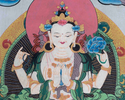 Avalokitesvara Chenresig Thangka | Oil Varnished Painting | Wall Decors