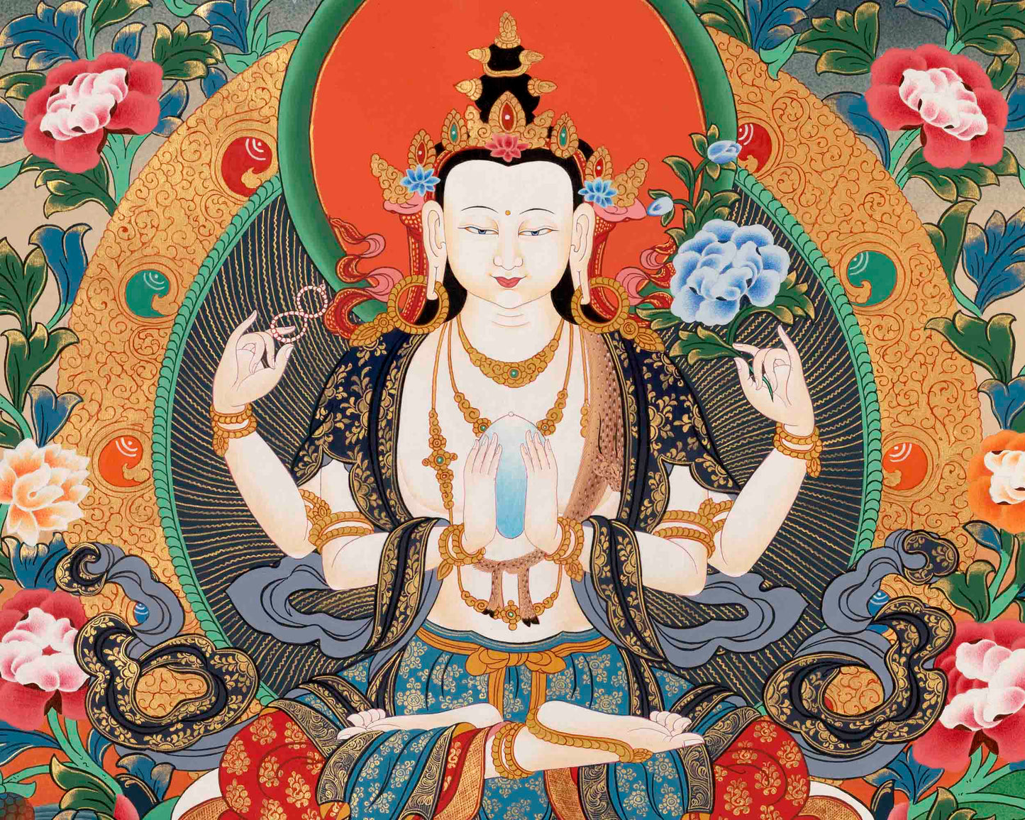 Avalokitesvara Chengrezig Thangka | Religious Buddhist Art | Wall Decors