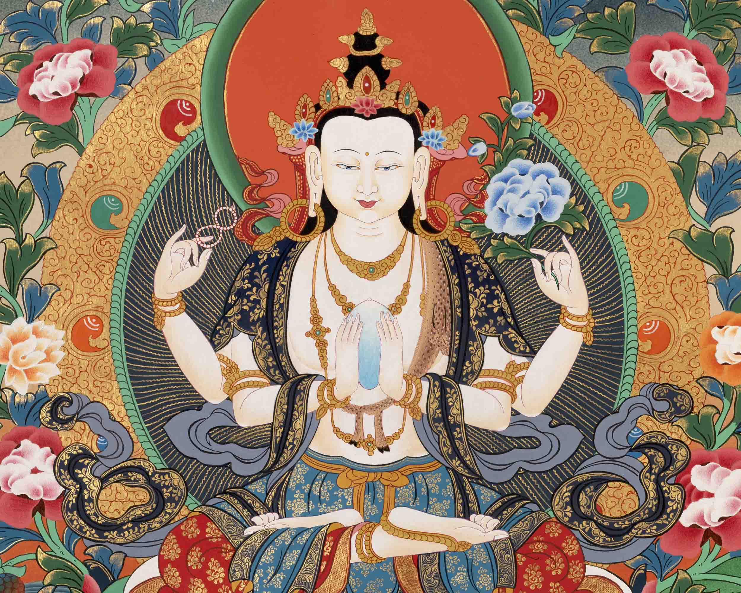 Avalokitesvara Chengrezig Thangka | Religious Buddhist Art | Wall Decors