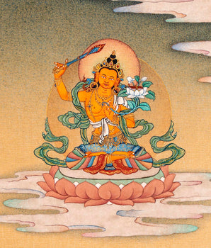 Bodhisattva Thangka | Chenrezig, Manjushri, Vajrapani | 24K Gold Tibetan Art