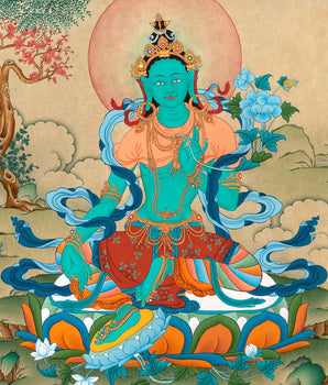 Green Tara Meditation Thangka | Deity of Compassion | Tibetan Art