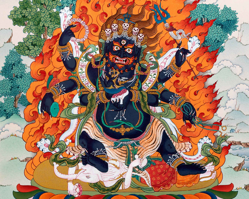 6 Armed Mahakala Buddha Thangka | Hand-Painted Tibetan Art