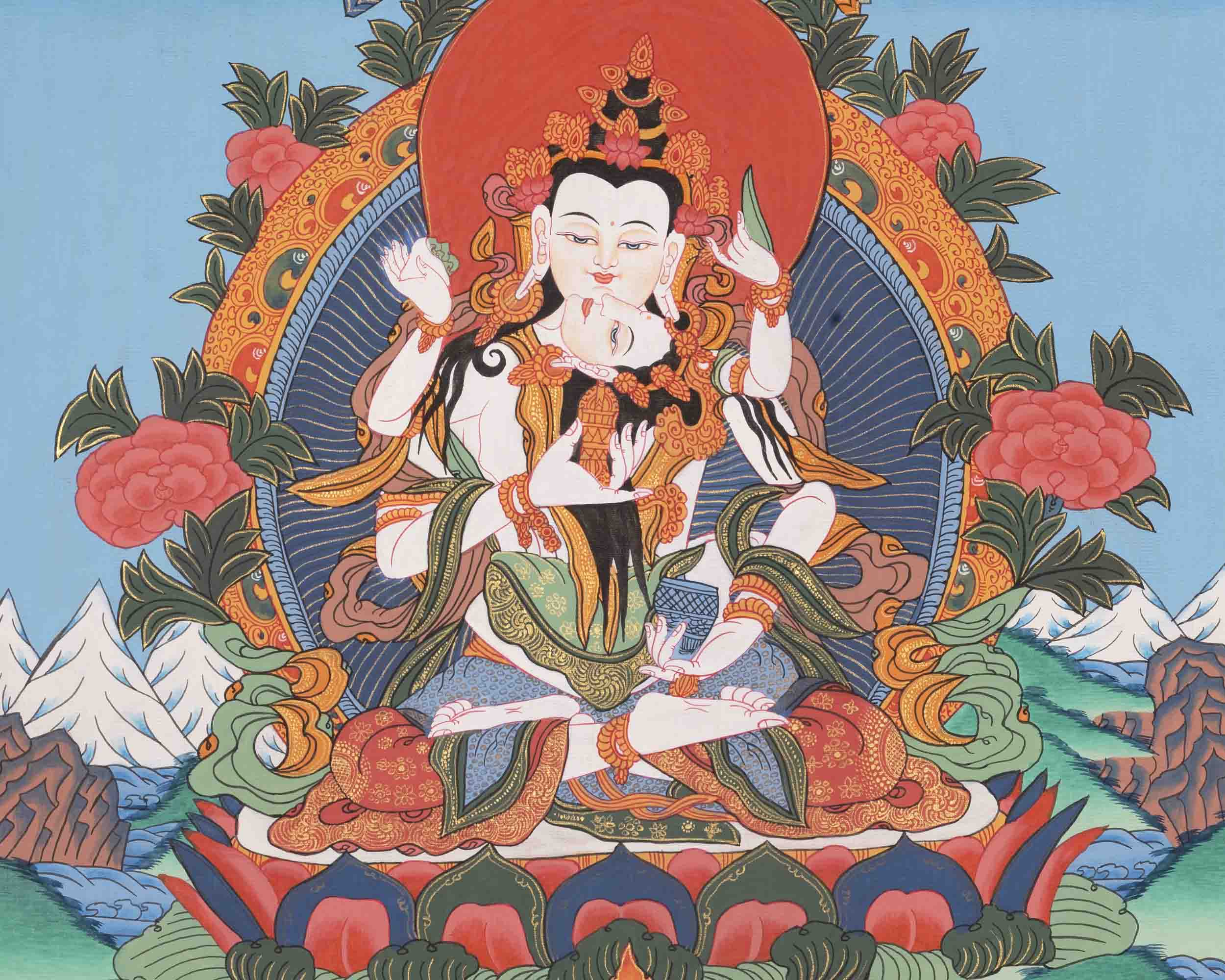 Vajrasattva Shakti Thangka | Traditioanl Tibetan Art | Wall Decors