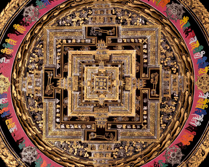 Kalachakra Mandala Thangka | Full 24K Gold Style Art | Religious Wall Decors