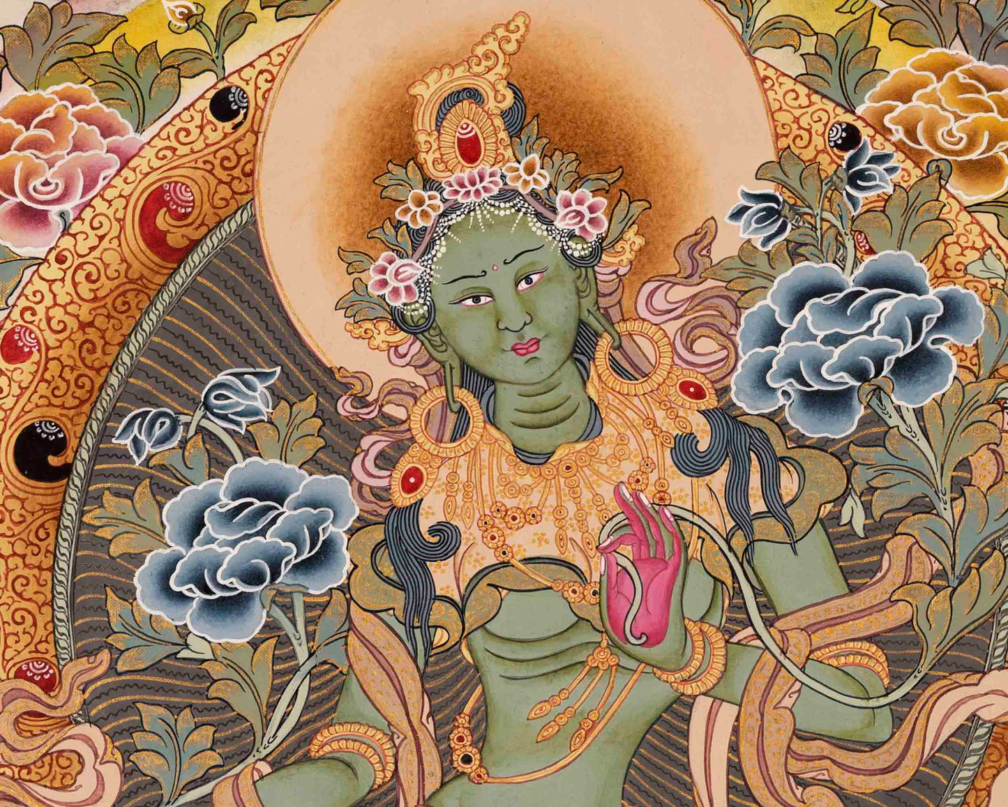 Green Tara Thangka | Traditional Artwork | Wall Hanging Decors