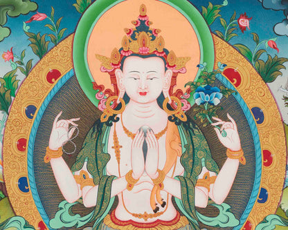 Avalokitesvara Chengrezig Thangka | Mindfulness Meditation Painting