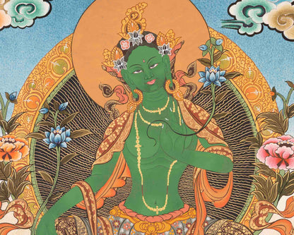 Green Tara Thangka | Healing Female Deity | Wall Decors