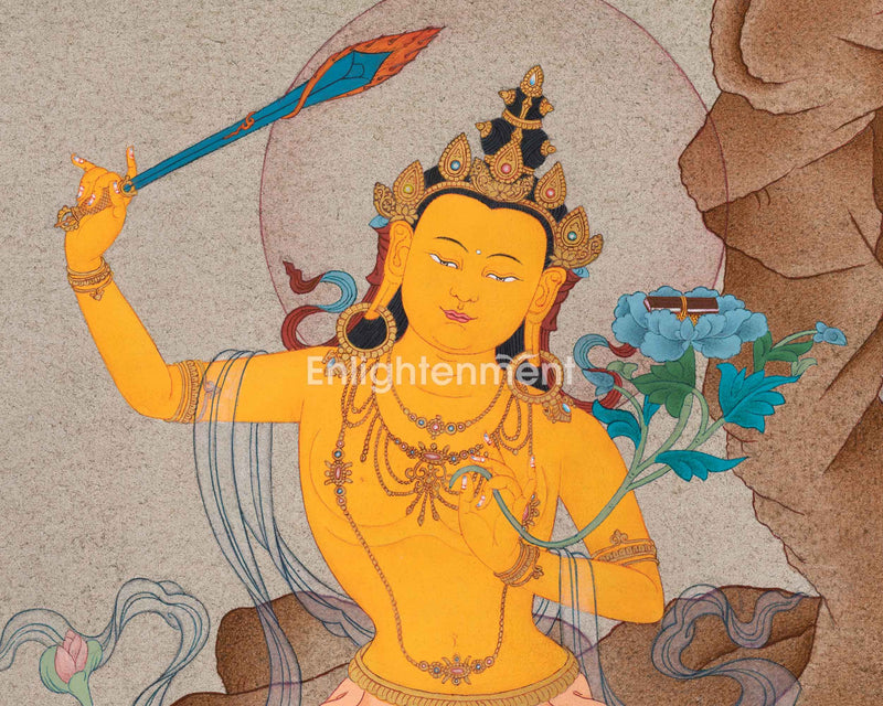 Thangka Artistry of Manjushri | Embodiment of Supreme Wisdom | For Spiritual Awakening