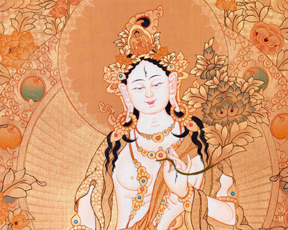 Tibetan White Tara Thangka | Wall Hanging Meditation and Yoga Art