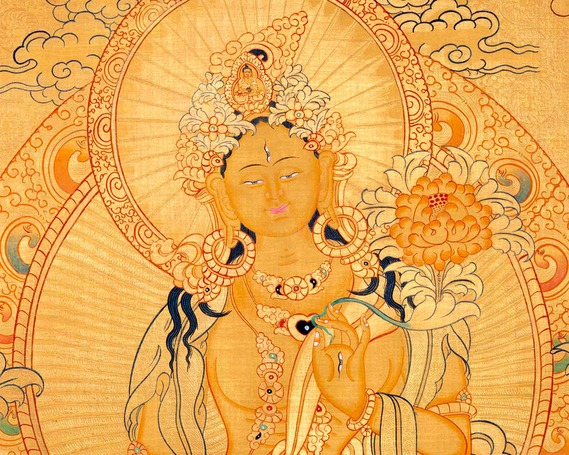 Hand-Painted White Tara Thangka | Wall Hanging Decor