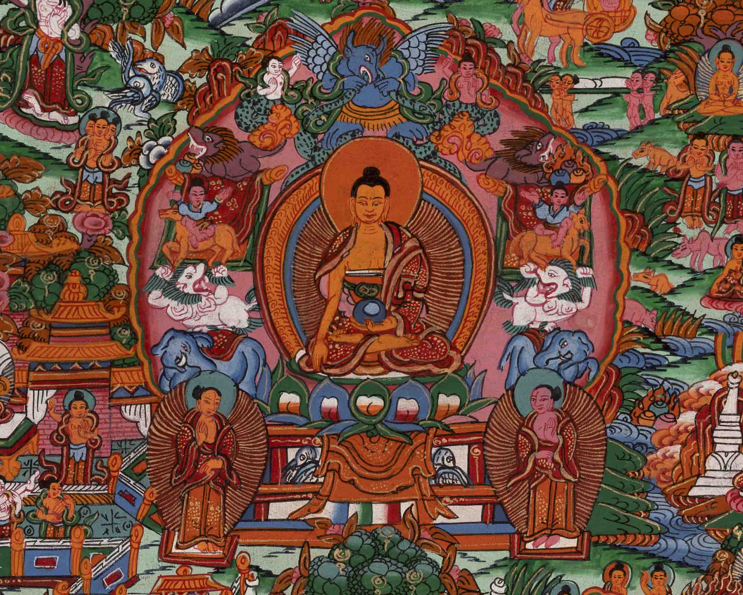 Shakyamuni Buddha's Life Story | Vintage Thangka | Wall Decors