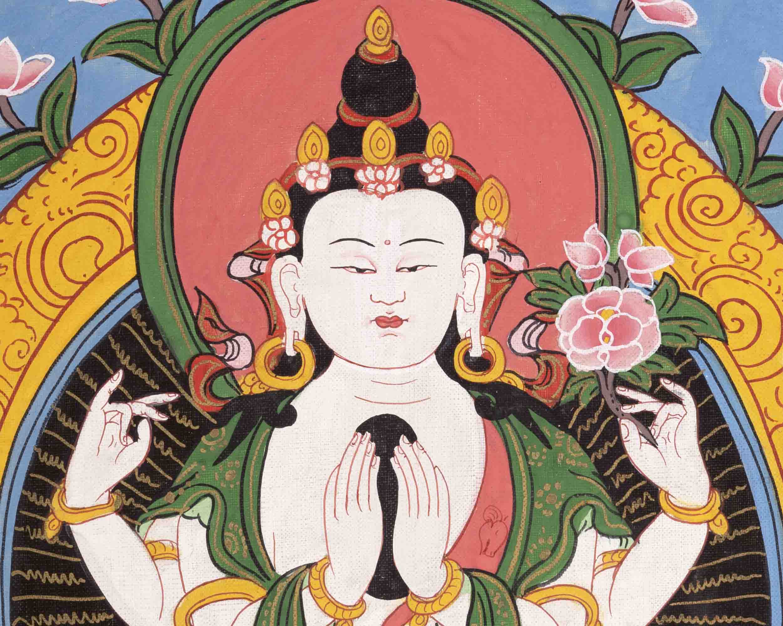 Vintage Avalokitesvara Chengrezig Thangka | Wall Decor Painting