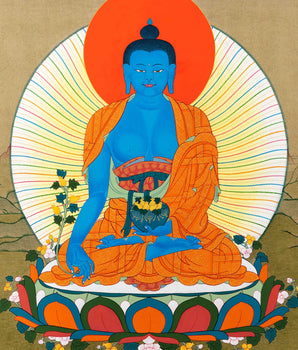 Blue Medicine Buddha Thangka | Hand Painted Buddhist Art
