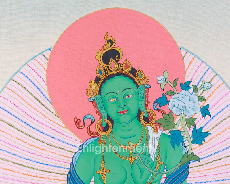 Traditional Arya Tara Thangka | Goddess of Liberation | Hand Painted Green Tara