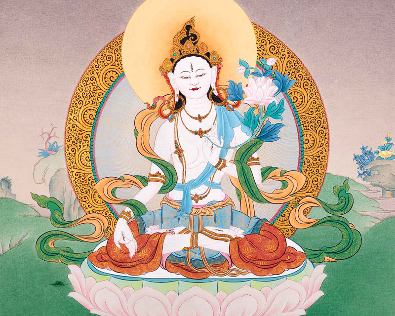 White Tara Buddha Thangka | Hand Painted Tibetan Buddhist Art