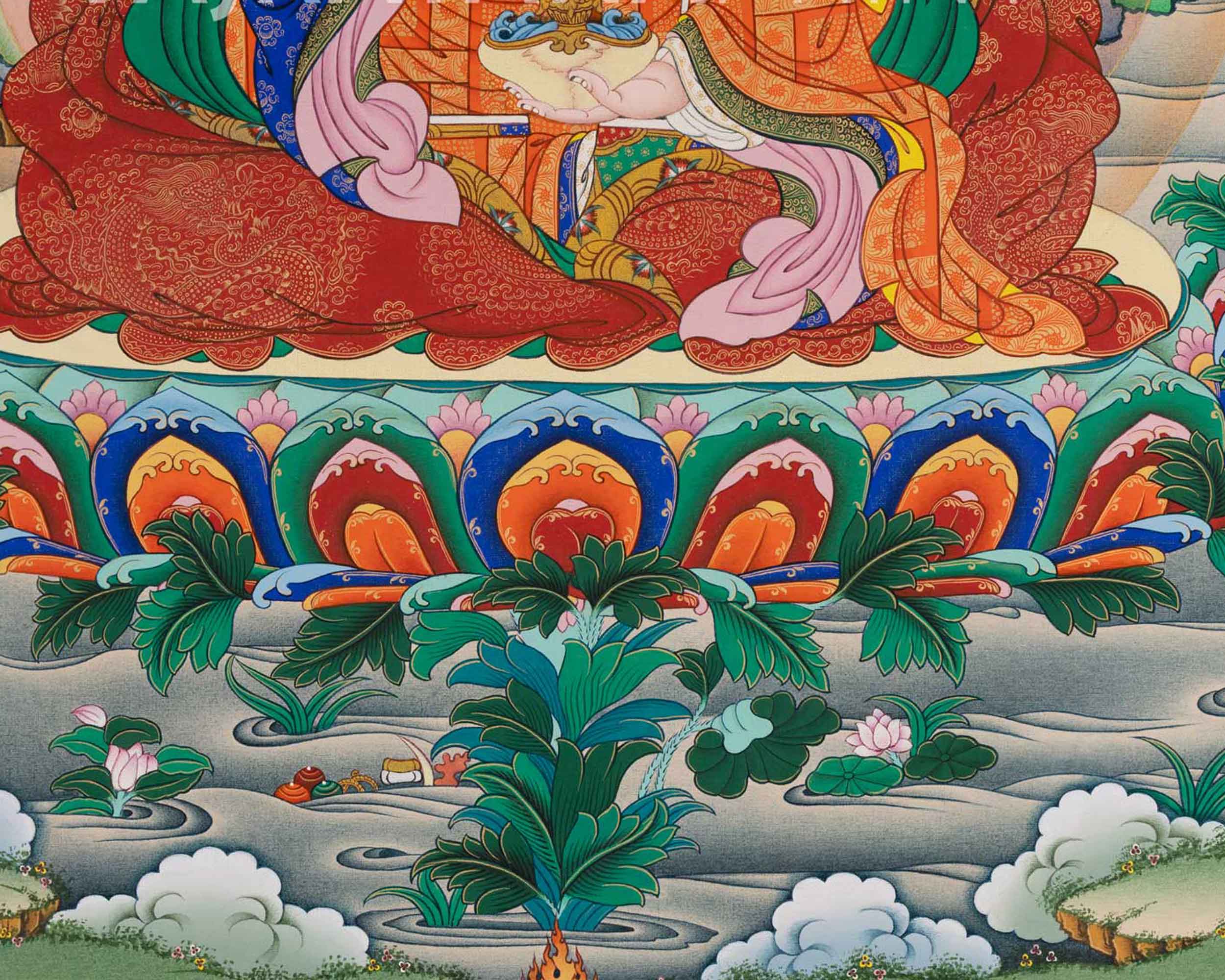 High-Quality Thangka Print To Practice Mantra Of Guru Rinpoche | Padmasambhava Tibetan Poster For Meditation
