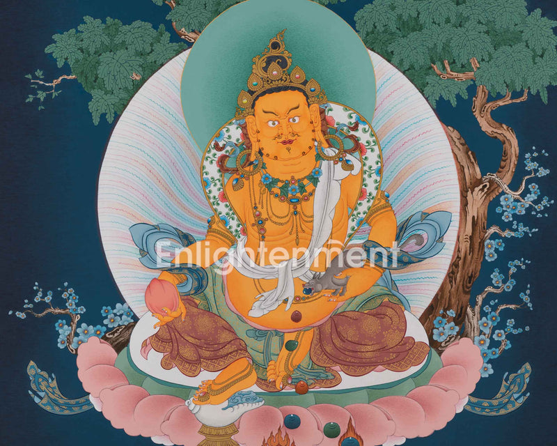 Dzambhala Thangka for Wealth and Prosperity | Wealth Deity Artwork | Himalayan Wall Decor