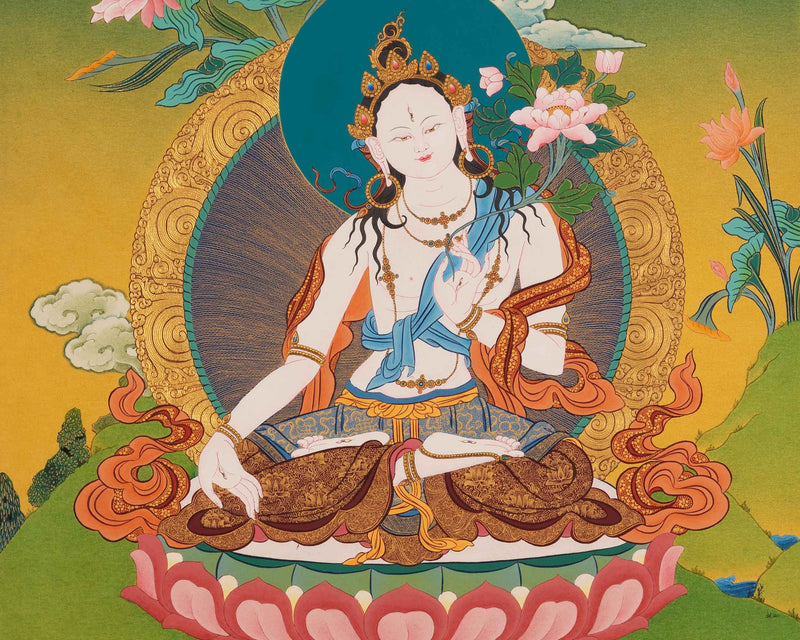 The White Tara Thangka Painting | Traditional Tibetan Buddhist Art