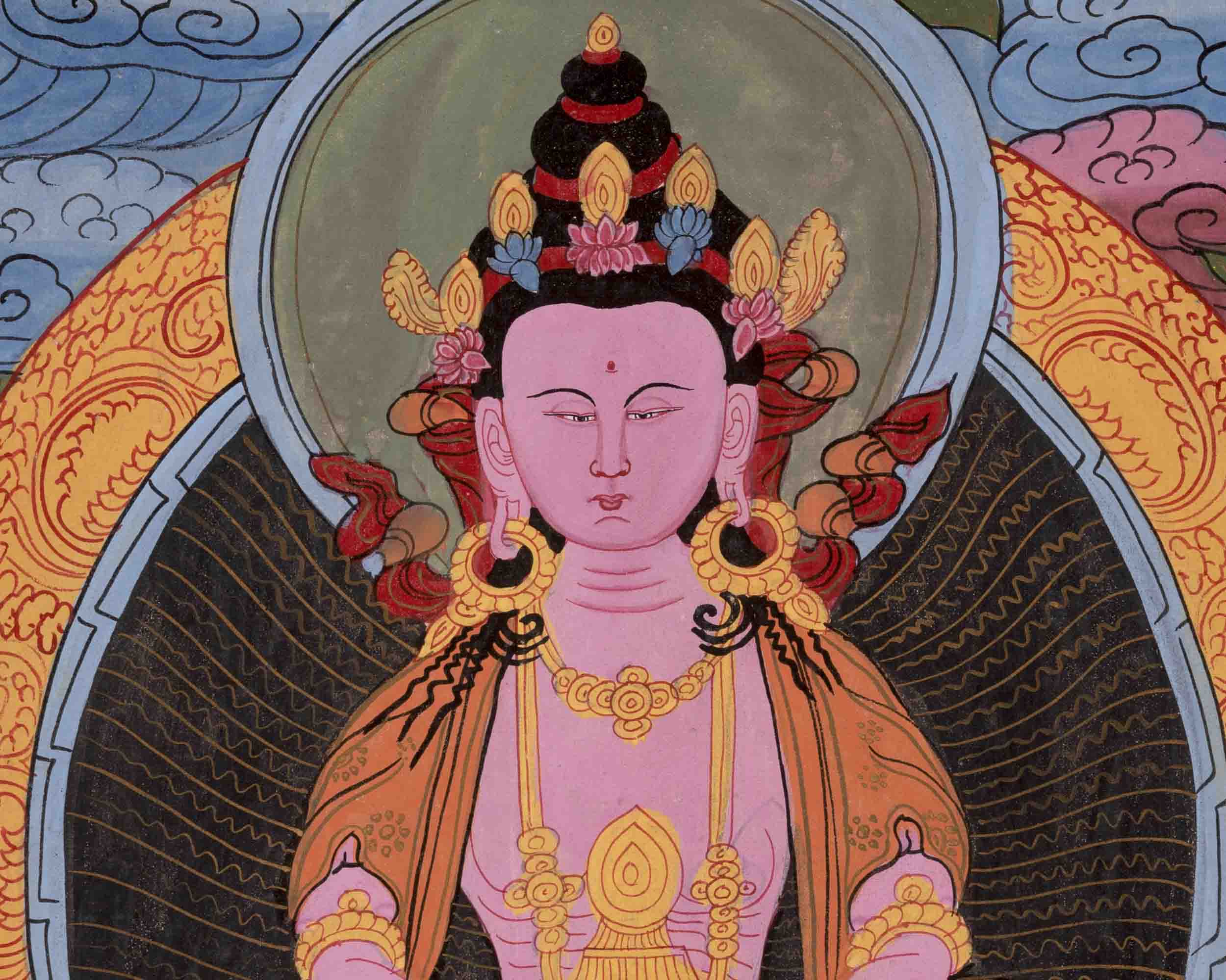 Vintage Amitayus Buddha Thangka | Religious Buddhist Art | Wall Decors