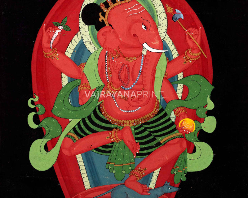 Traditional Newari Paubha Print Of Shri Ganesh | Lord Ganesha The Remover Of Obstacles Wall Hanging