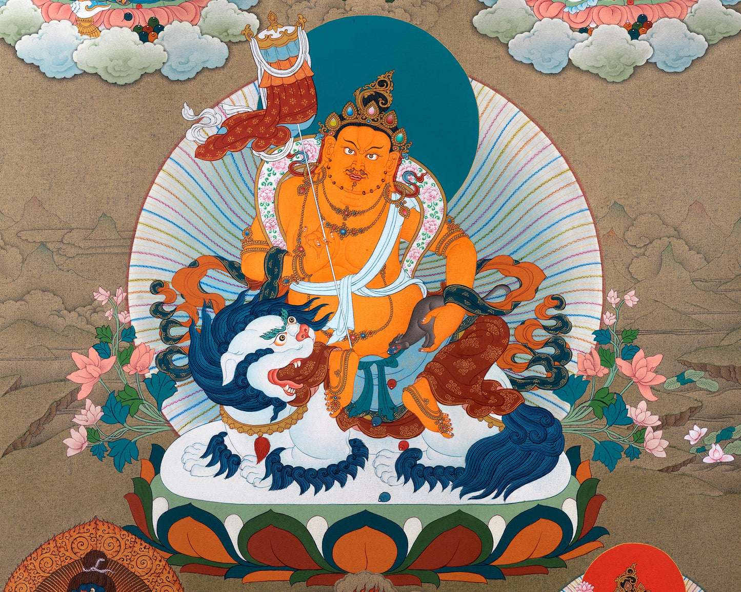 Five Jambhala Thangka | Buddhist Wealth Deities