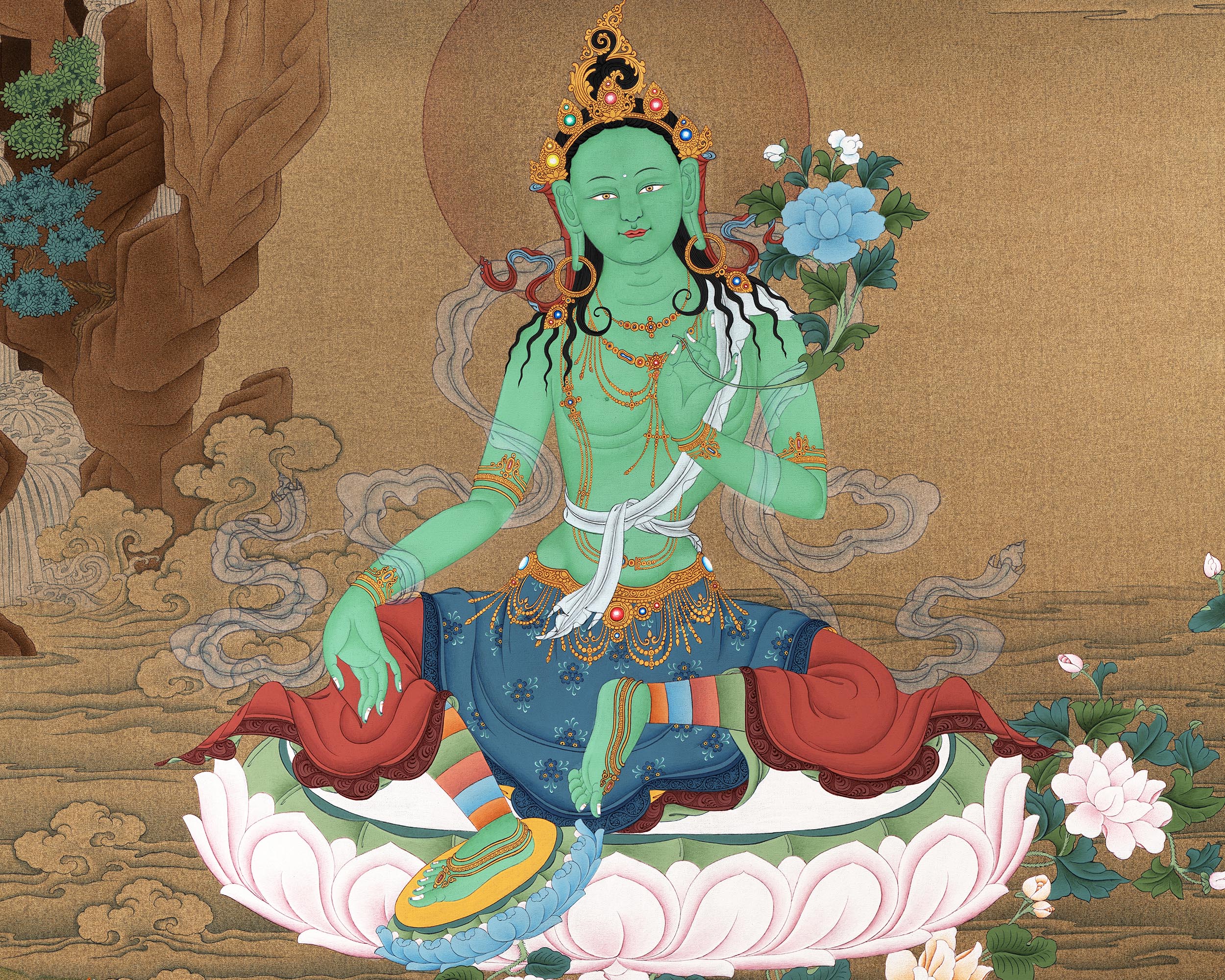 Green Tara Canvas Print | Buddhist Tara Print | High Quality Giclee