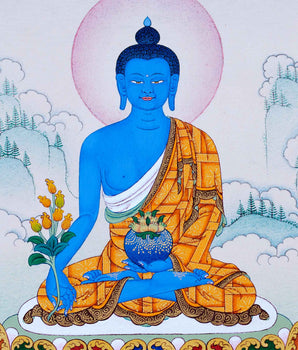 Medicine Buddha, The lapis Lazuli Healing Buddha Thangka Painting