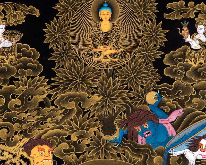 Buddha Shakyamuni And Mara Thangka | Tibetan Hand Painted Art