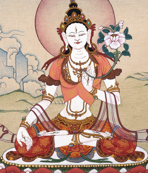White Tara Thangka, Tibetan Tara Painting, Traditional Buddhist Art