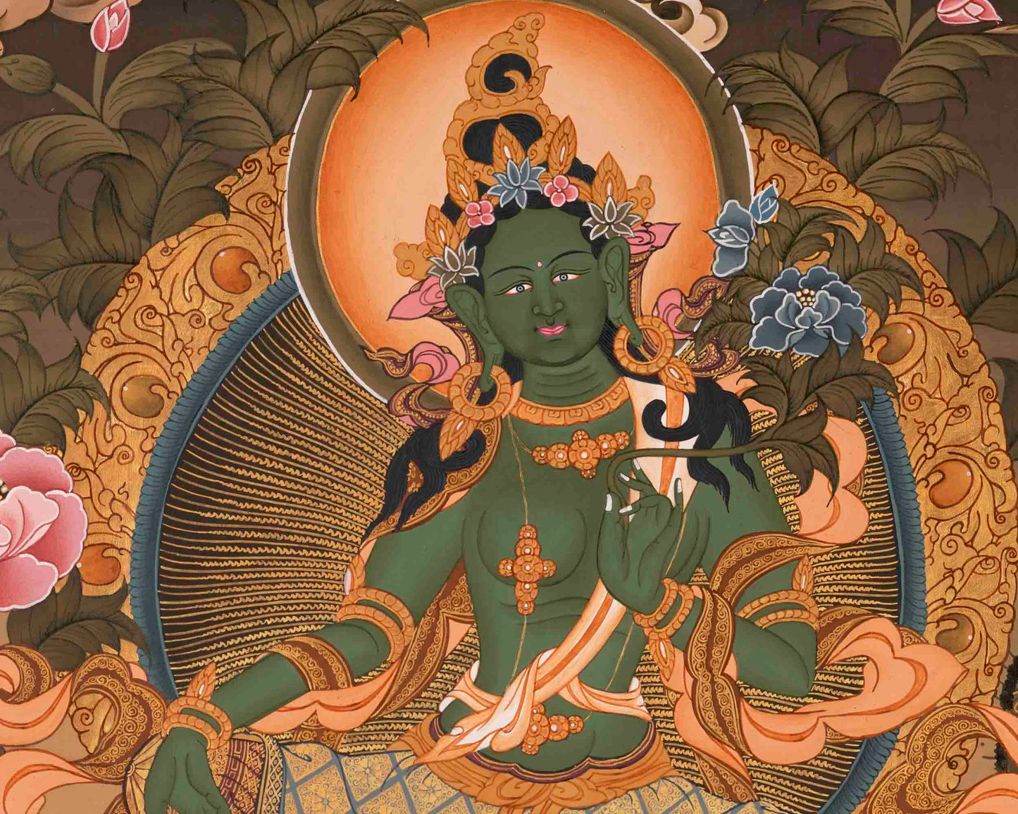 Green Tara Thangka | Buddhist Religious Art | Wall Decors