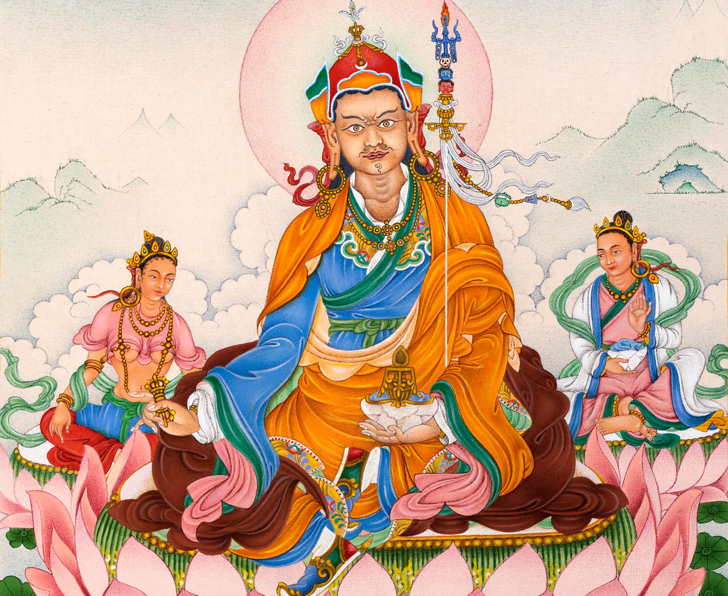 Guru Rinpoche With Others Thangka | The Precious Guru | Himalayan Buddhist Thangka Print