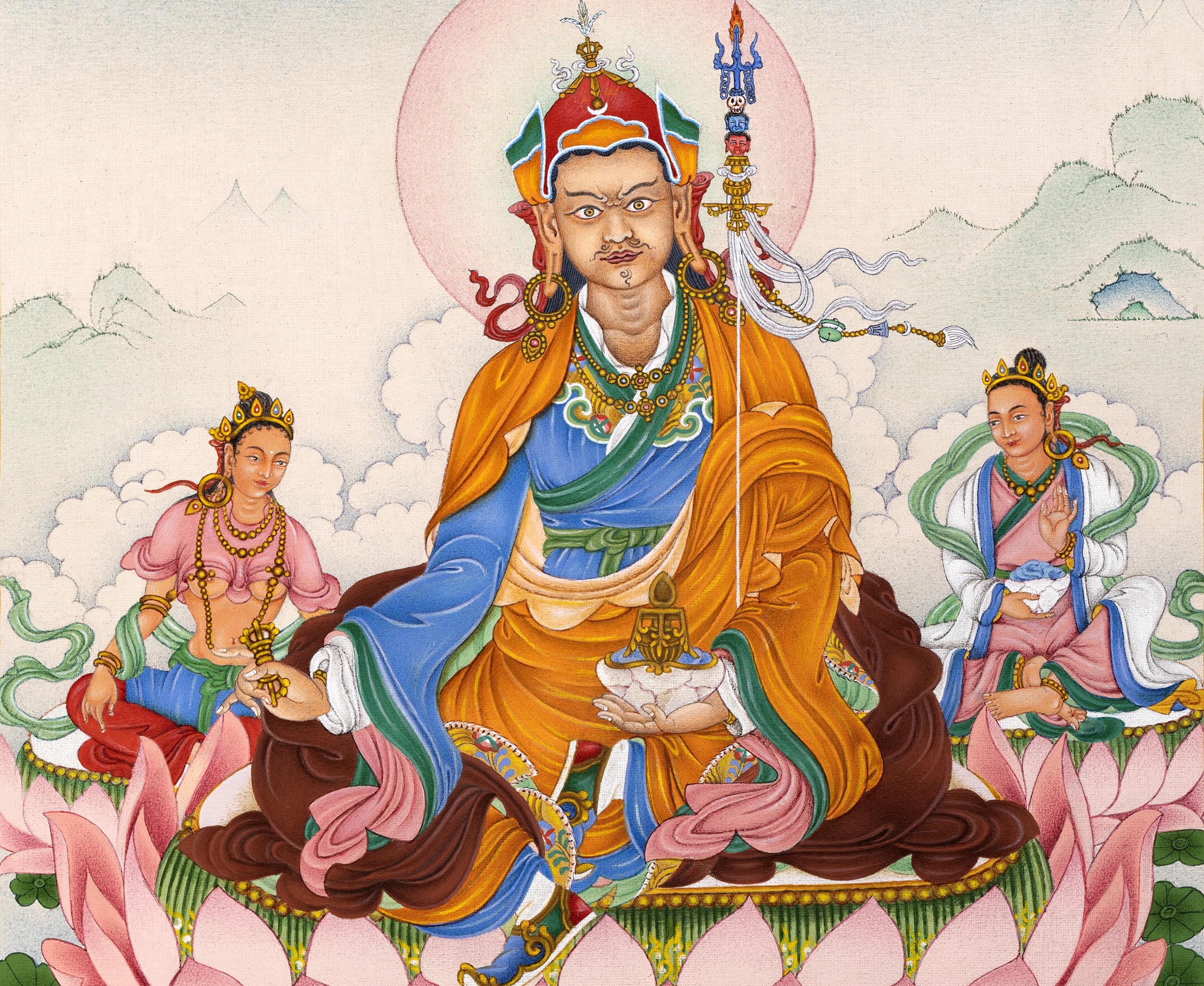 Guru Rinpoche With Others Thangka | The Precious Guru | Himalayan Buddhist Thangka Print