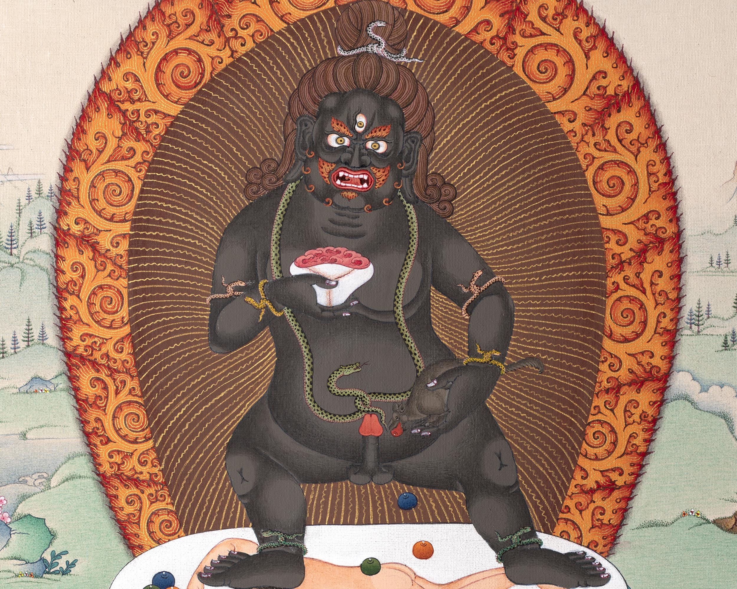 Black Dzambhala Thangka | High Quality Giclee Canvas Print | Digital Print